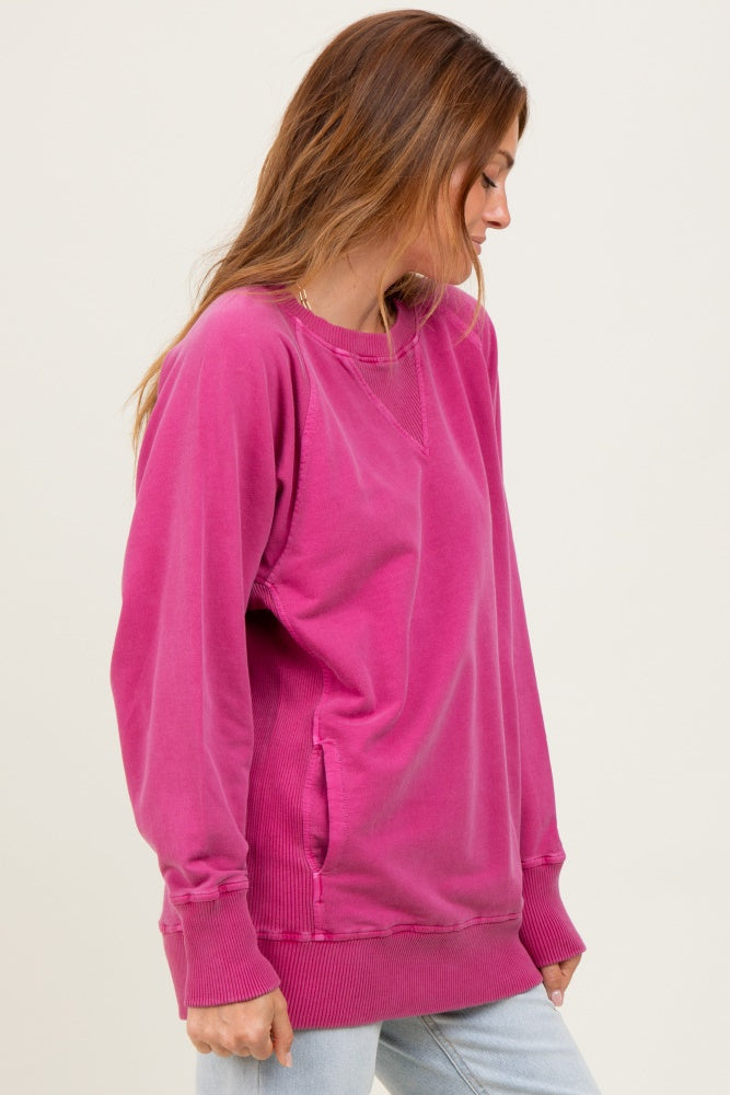 Magenta Vintage Wash French Terry Pullover