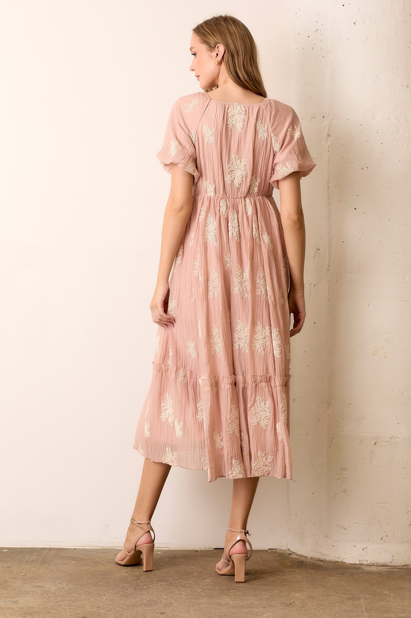 ruffle hem midi dress Salmon Floral Print Ruffle Hem Midi Dress