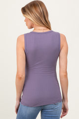 Purple Solid Ribbed V-Neck Maternity Tank Top