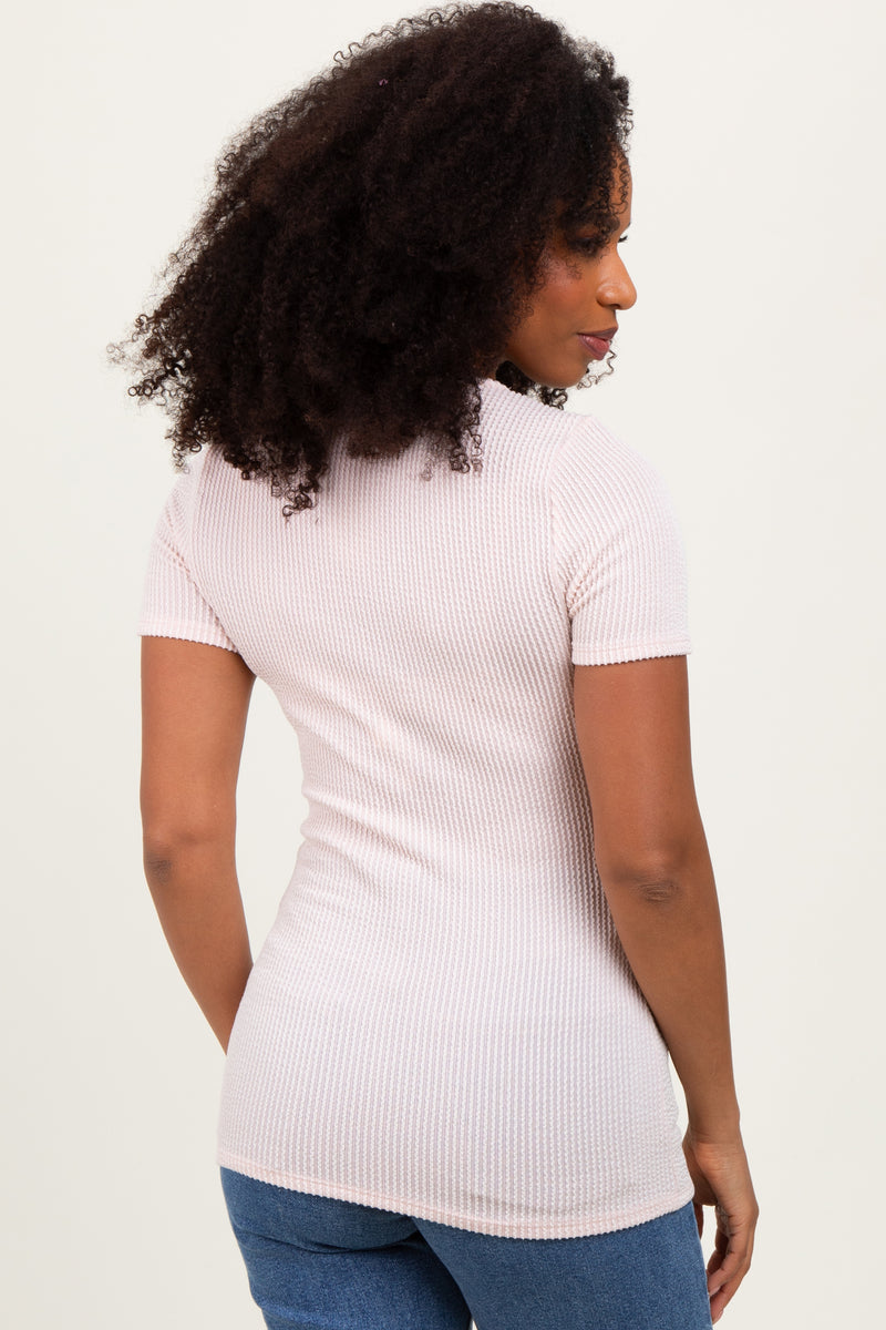 Peach Solid Ribbed Short Sleeve Round Neck Basic Top – PinkBlush
