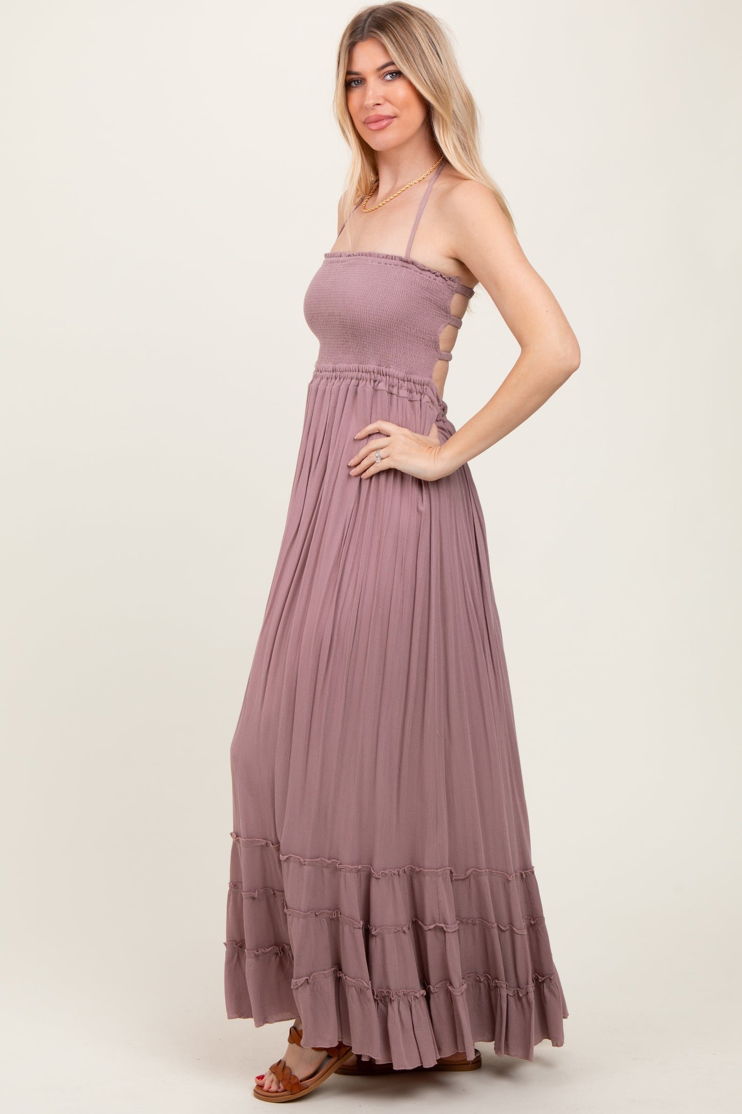 Mauve Smocked Woven Maxi Dress