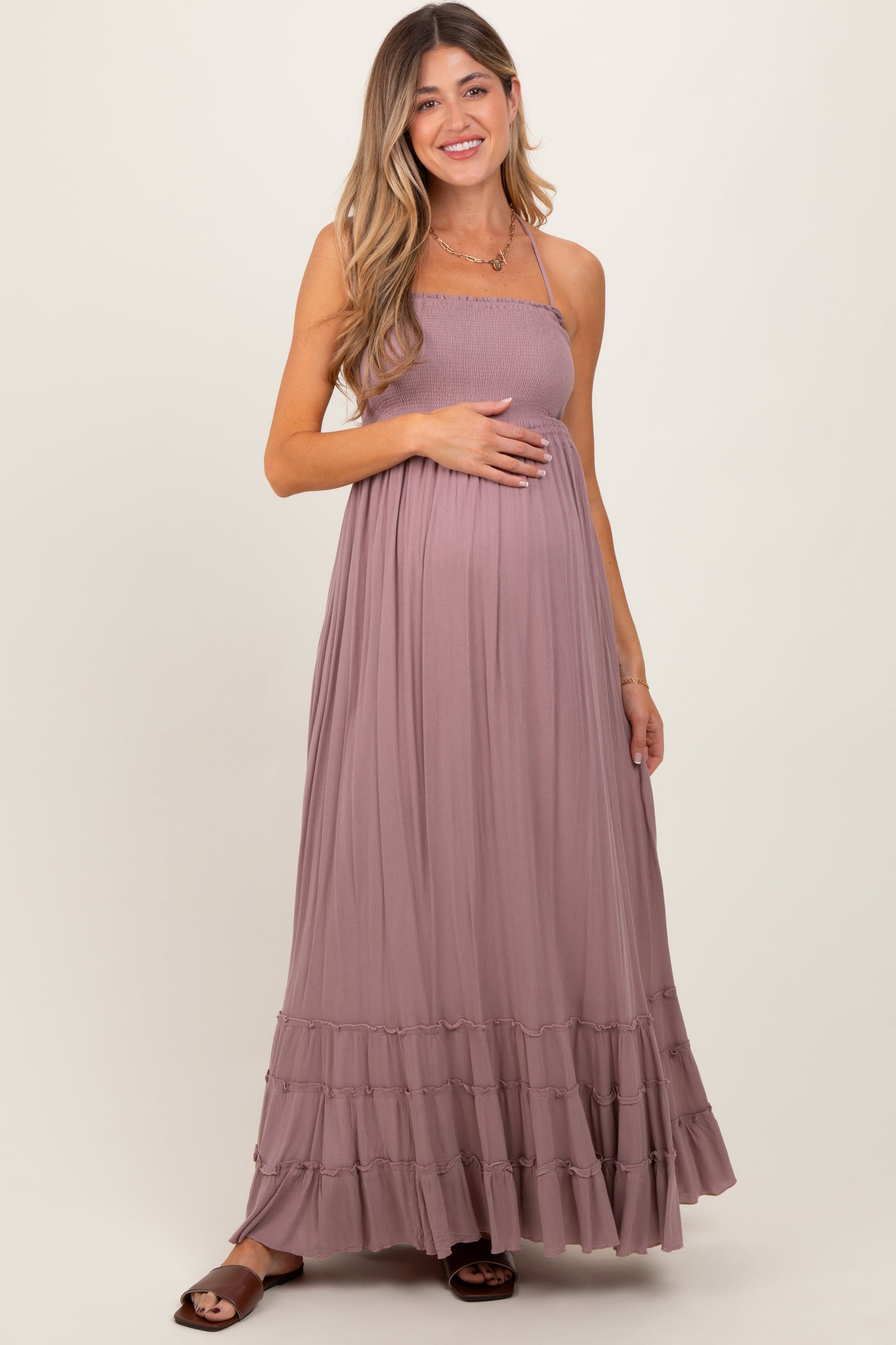 Mauve Smocked Woven Maternity Maxi Dress PinkBlush Mauve Smocked Woven Maternity Maxi Dress PinkBlush