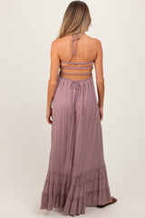 Mauve Smocked Woven Maternity Maxi Dress