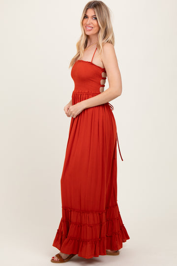 Rust Smocked Woven Maxi Dress