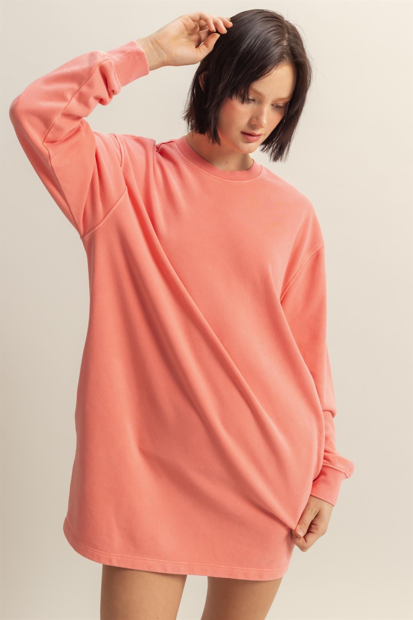 Coral Long Sleeve Oversized Sweatshirt Maternity Mini Dress Coral Long Sleeve Oversized Sweatshirt Maternity Mini Dress