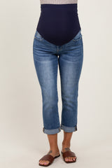 Dark Wash Slim Roll Cuff Maternity Jeans