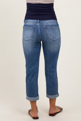 Dark Wash Slim Roll Cuff Maternity Jeans