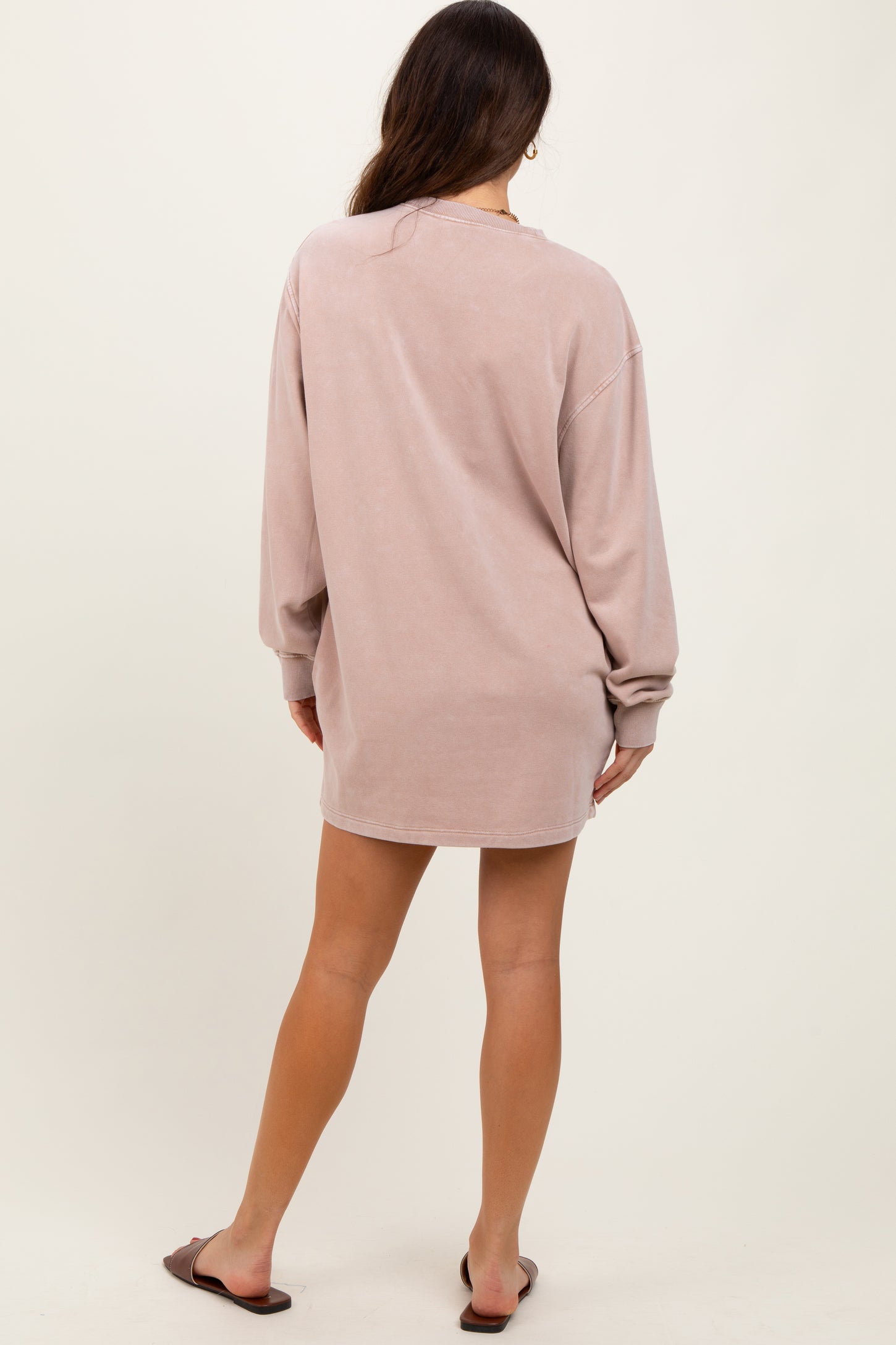 Taupe Long Sleeve Oversized Sweatshirt Mini Dress