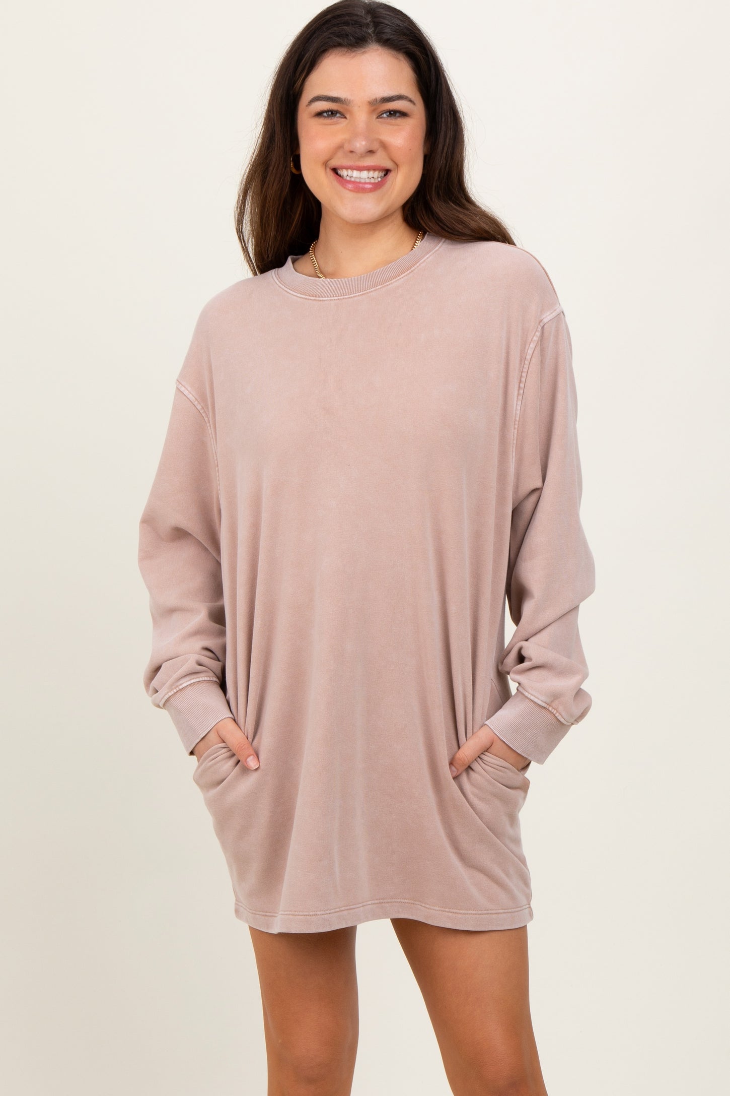 oversized grey sweatshirt dress Taupe Long Sleeve Oversized Sweatshirt Mini Dress – PinkBlush