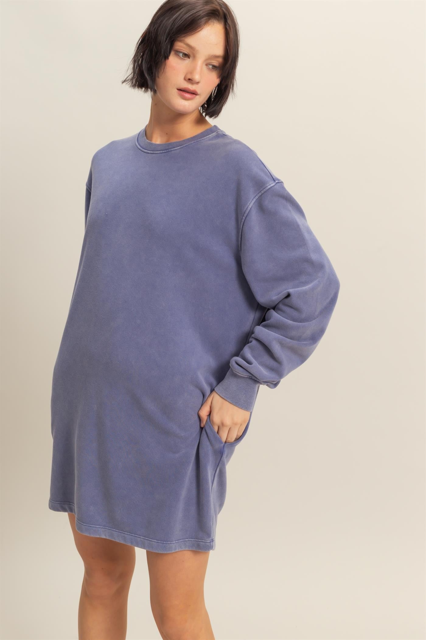 Light Blue Long Sleeve Oversized Sweatshirt Mini Dress