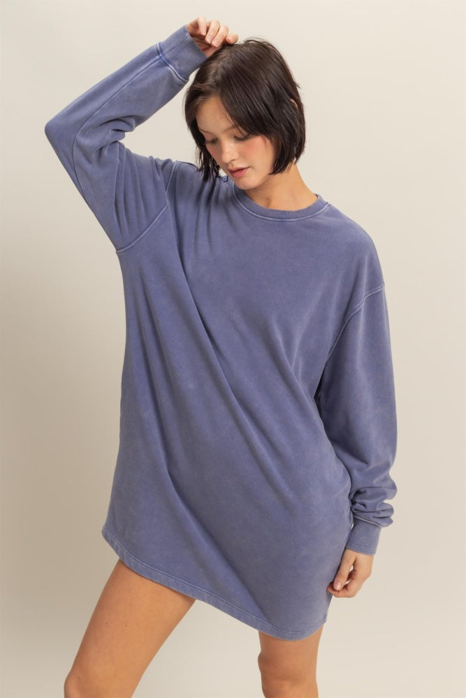Light Blue Long Sleeve Oversized Sweatshirt Mini Dress