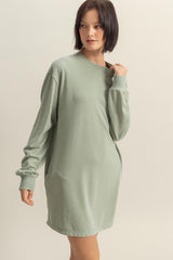Sage Long Sleeve Oversized Sweatshirt Mini Dress