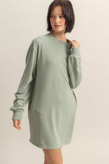 Sage Long Sleeve Oversized Sweatshirt Mini Dress