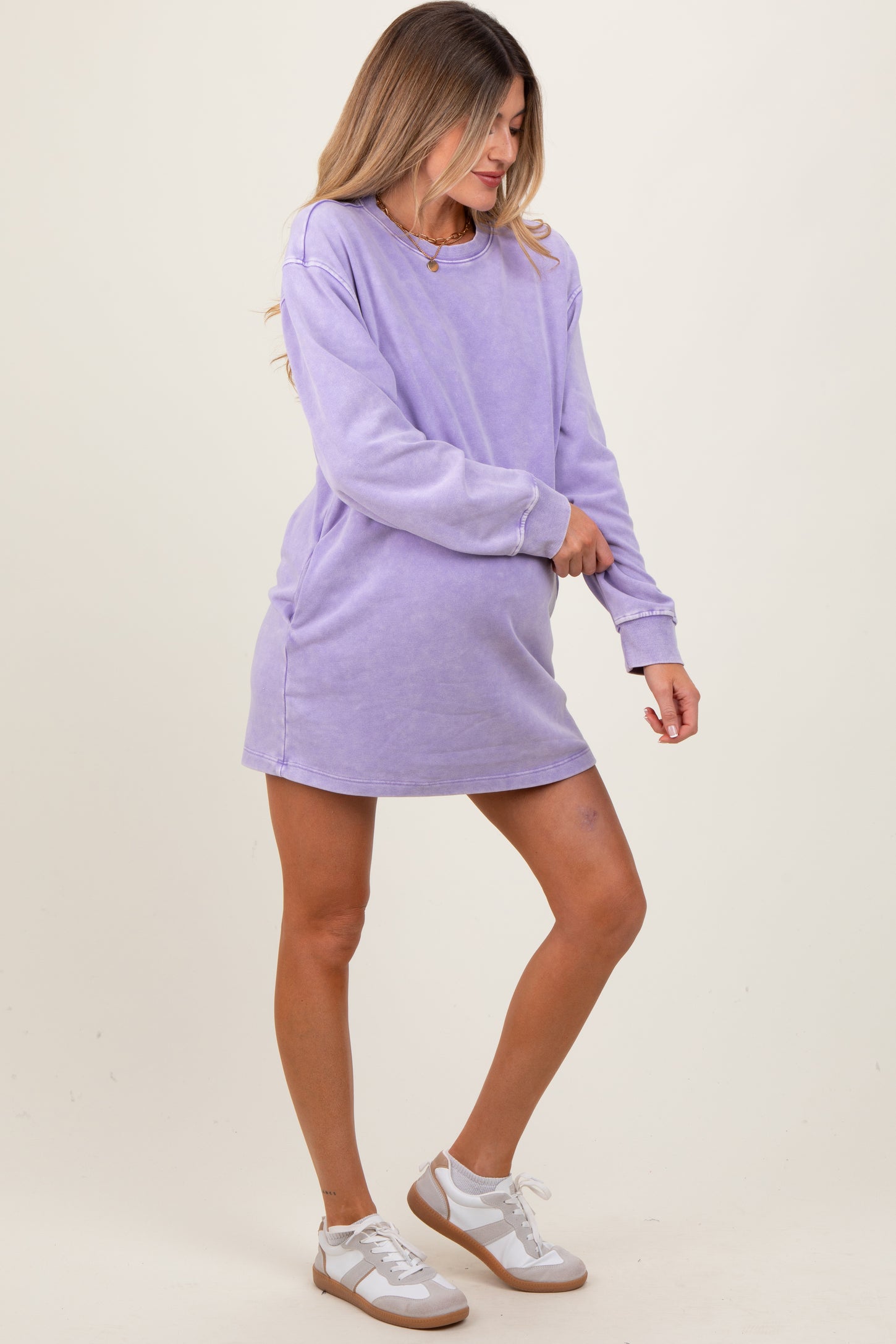 Lavender Long Sleeve Oversized Sweatshirt Maternity Mini Dress Lavender Long Sleeve Oversized Sweatshirt Maternity Mini Dress