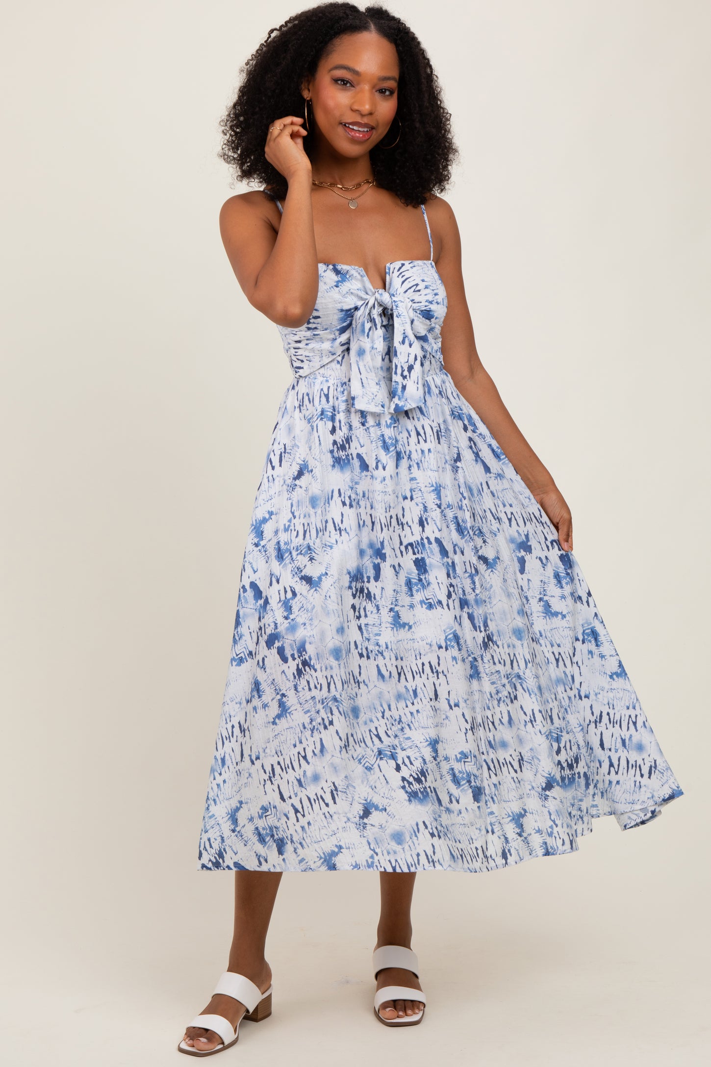 midi dress with tie front Women's Plus Wide Strap Sleeveless Scoop Tie-Front Midi A-Line Dress