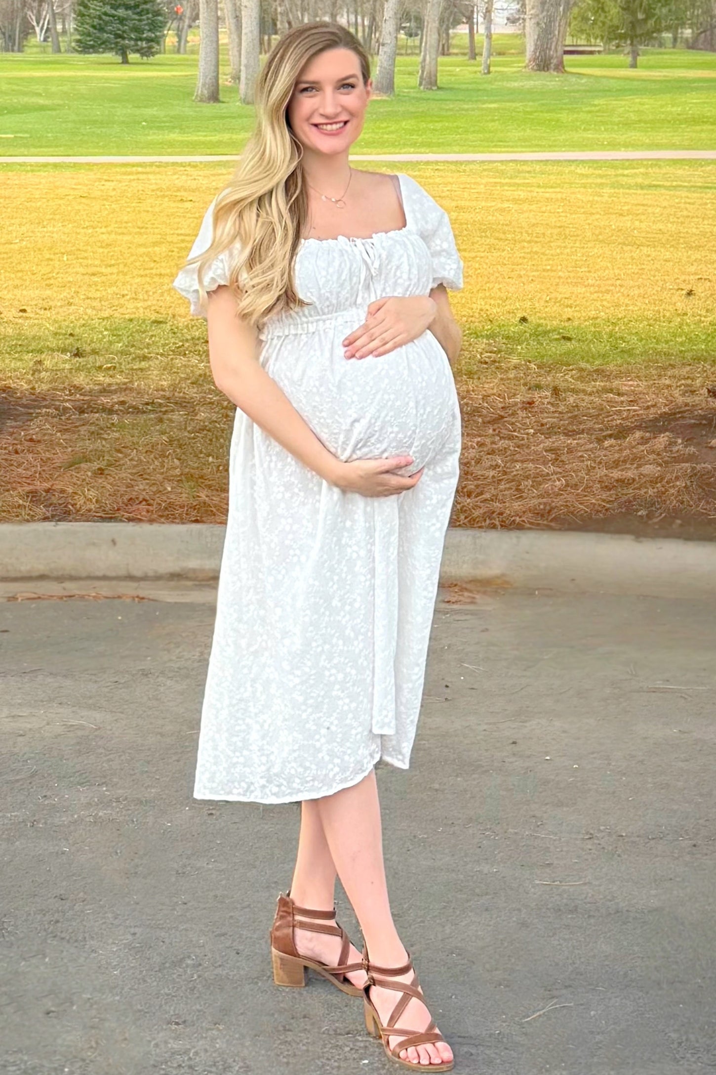 White Eyelet Lace Puff Sleeve Maternity Midi Dress – PinkBlush White Eyelet Lace Puff Sleeve Maternity Midi Dress – PinkBlush