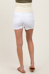 White Distressed Fringe Hem Maternity Jean Shorts