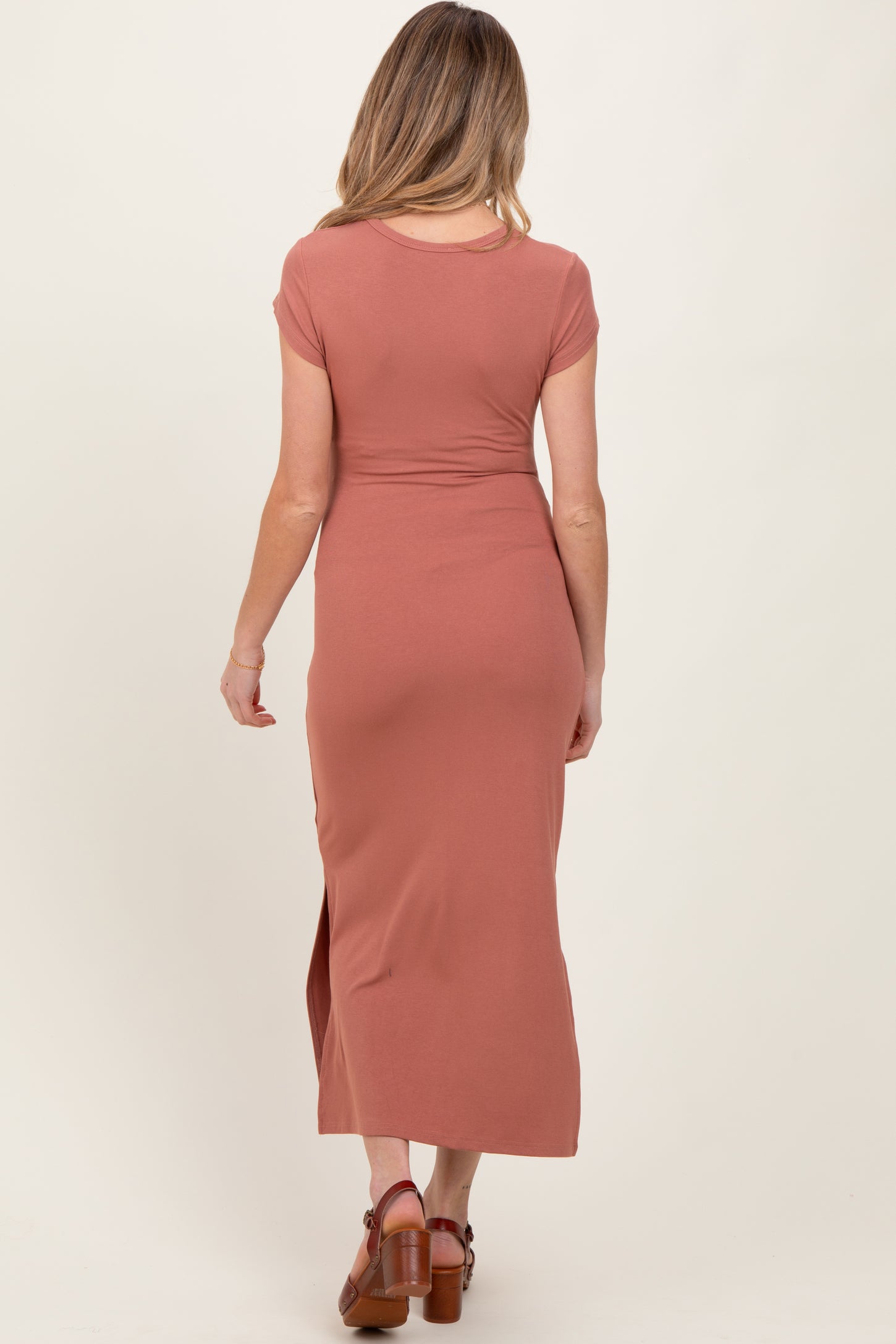 Mauve Side Knot Tie Short Sleeve Maternity Midi Dress