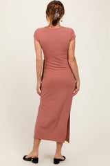 Mauve Side Knot Tie Short Sleeve Midi Dress
