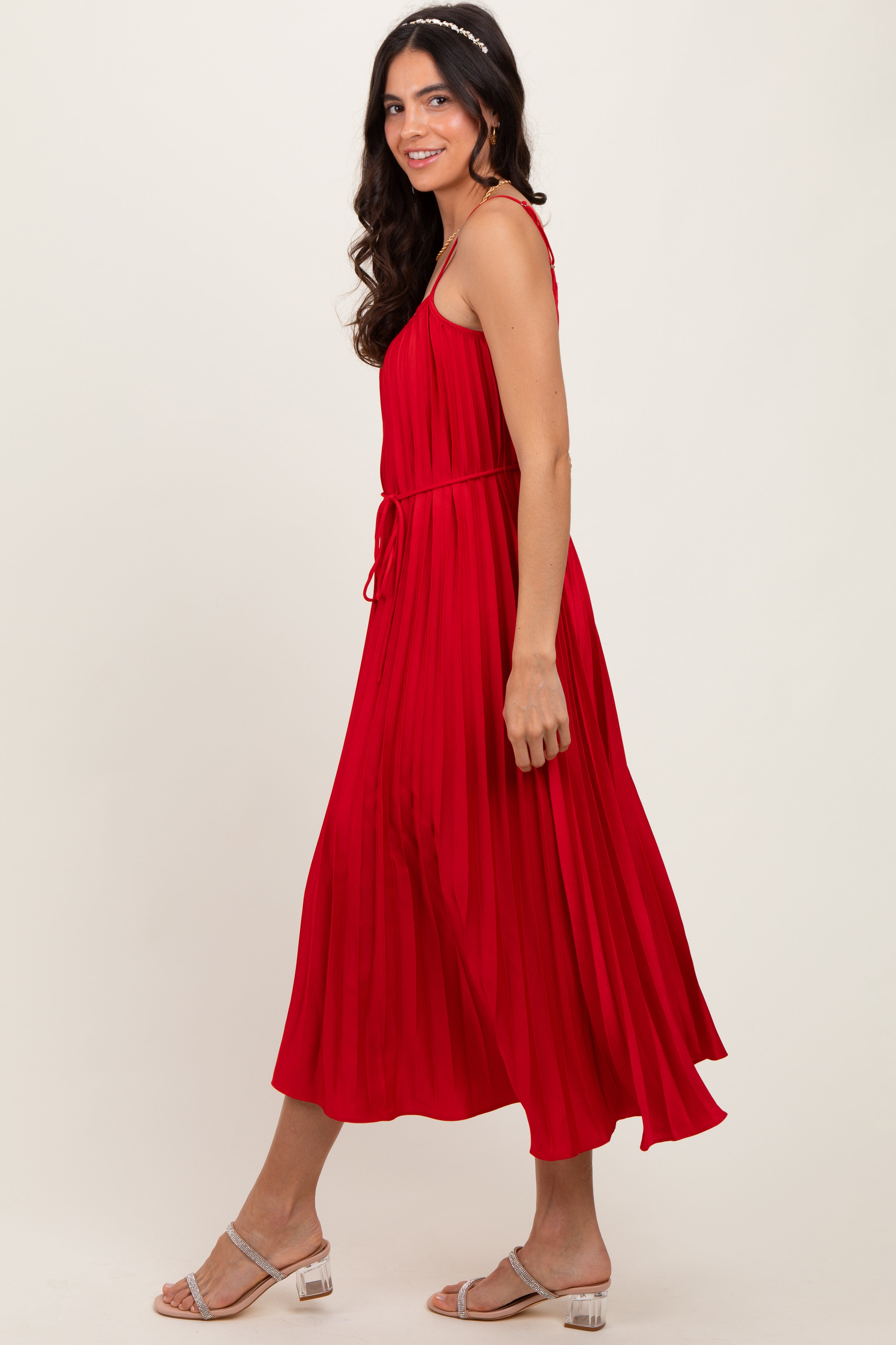 red sash dress A-line Scalloped Tea-Length Ivory Lace Short Wedding Dress, Red Sash