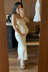Ivory Floral Pointelle Knit Maternity Midi Dress