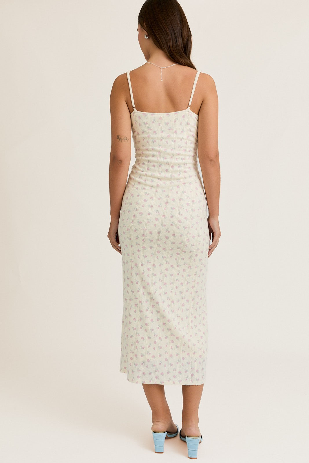 Ivory Floral Pointelle Knit Midi Dress Ivory Floral Pointelle Knit Midi Dress