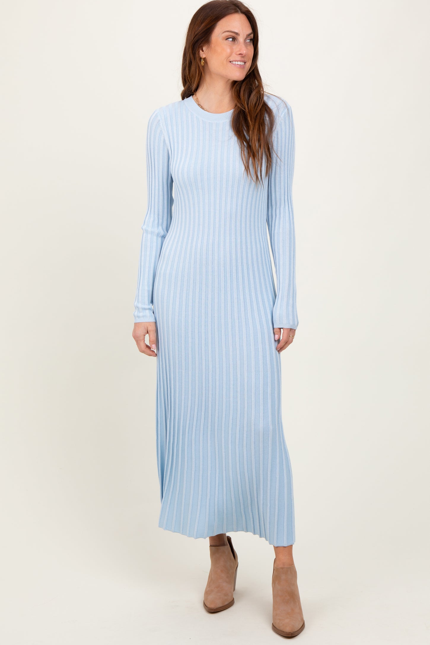 Light Blue Thick Ribbed Knit Maxi Sweater Dress PinkBlush Light Blue Thick Ribbed Knit Maxi Sweater Dress PinkBlush