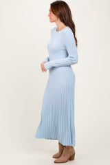 Light Blue Thick Ribbed Knit Maxi Sweater Dress