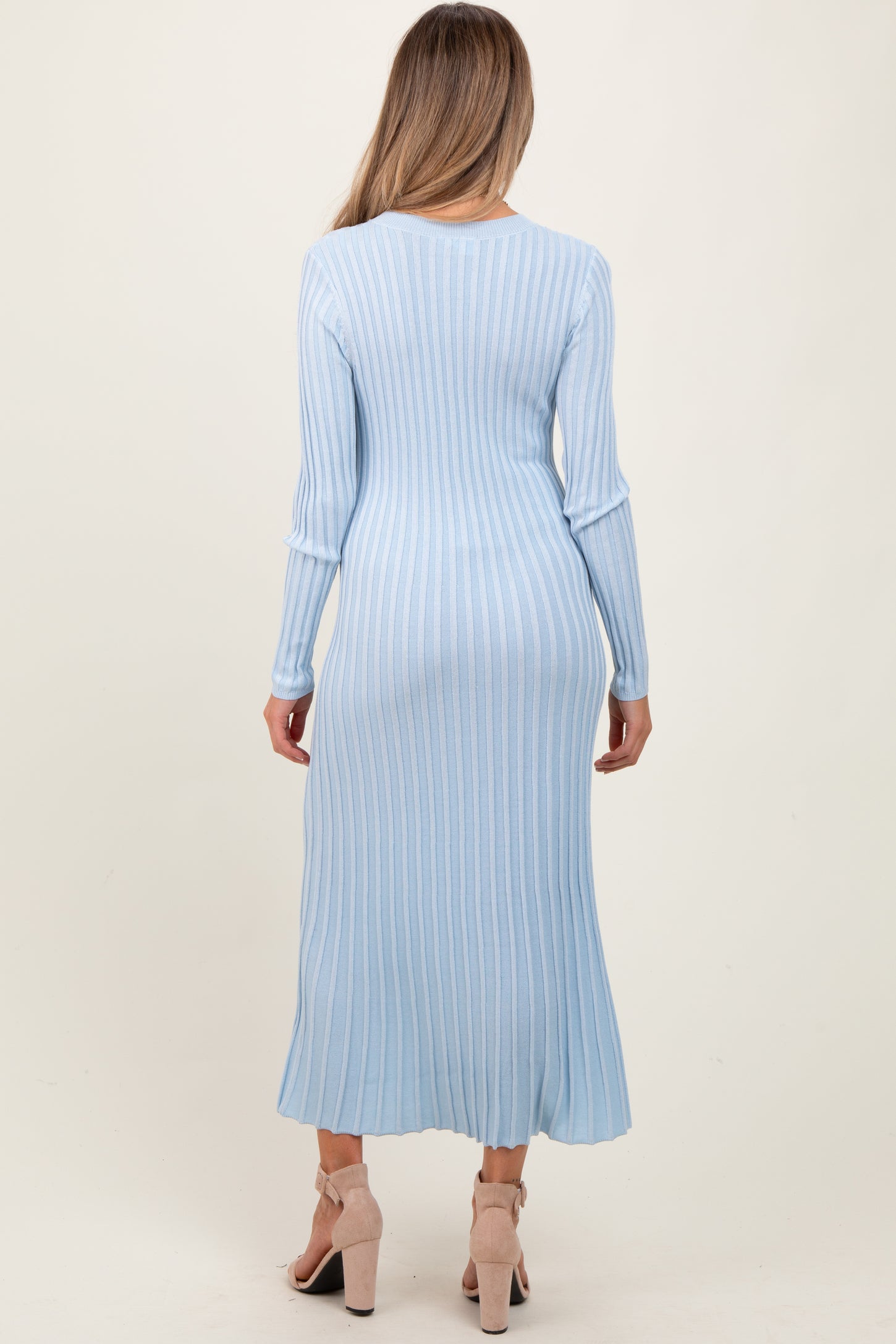 Light Blue Thick Ribbed Knit Maternity Maxi Sweater Dress