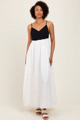Cream Colorblock Open Tie Back Maxi Dress