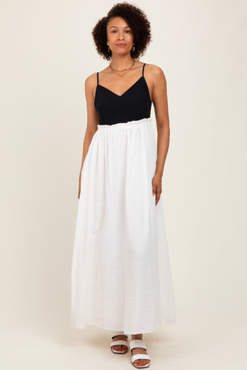 Cream Colorblock Open Tie Back Maxi Dress