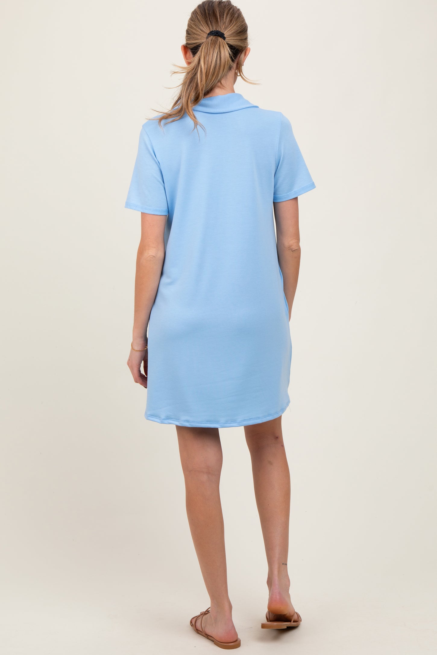 Blue Basic Polo Maternity Dress