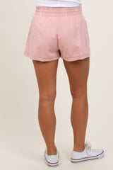 Light Pink Chambray Drawstring Front Pocket Maternity Shorts