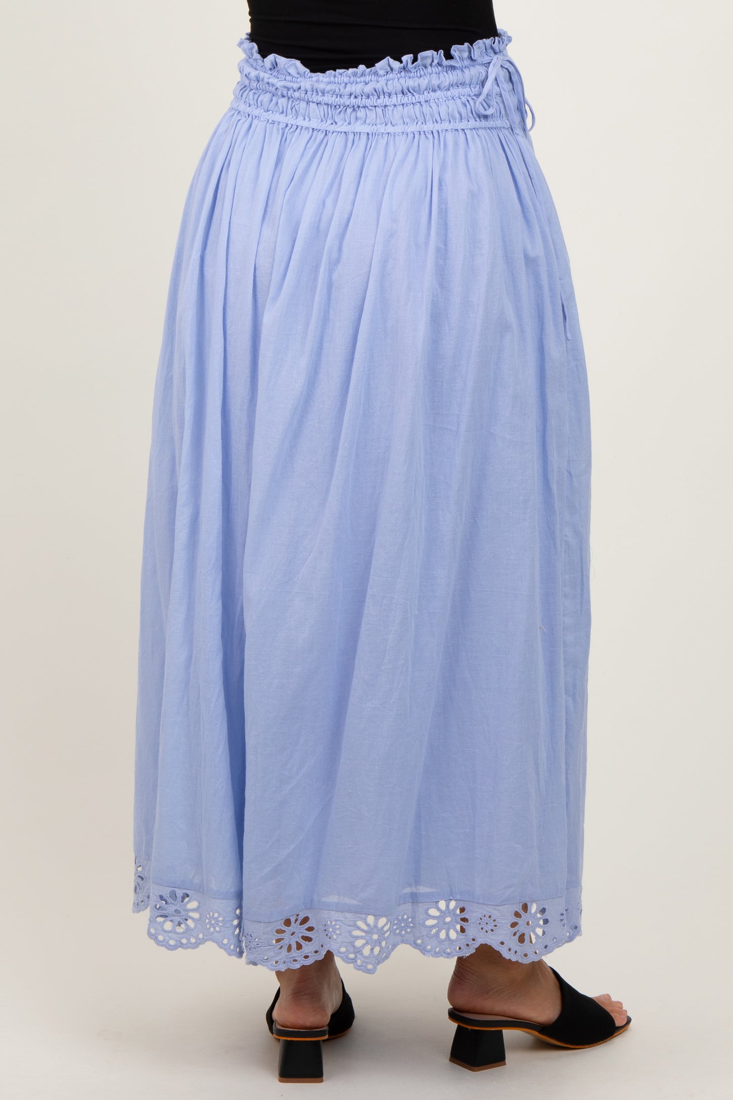 Periwinkle Smocked Waist Eyelet Lace Hem Maternity Maxi Skirt