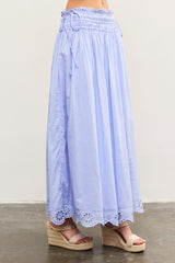Periwinkle Smocked Waist Eyelet Lace Hem Maxi Skirt
