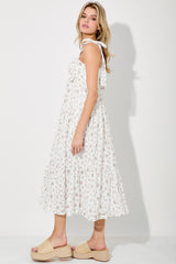 Light Pink Floral Shoulder Tie Midi Dress