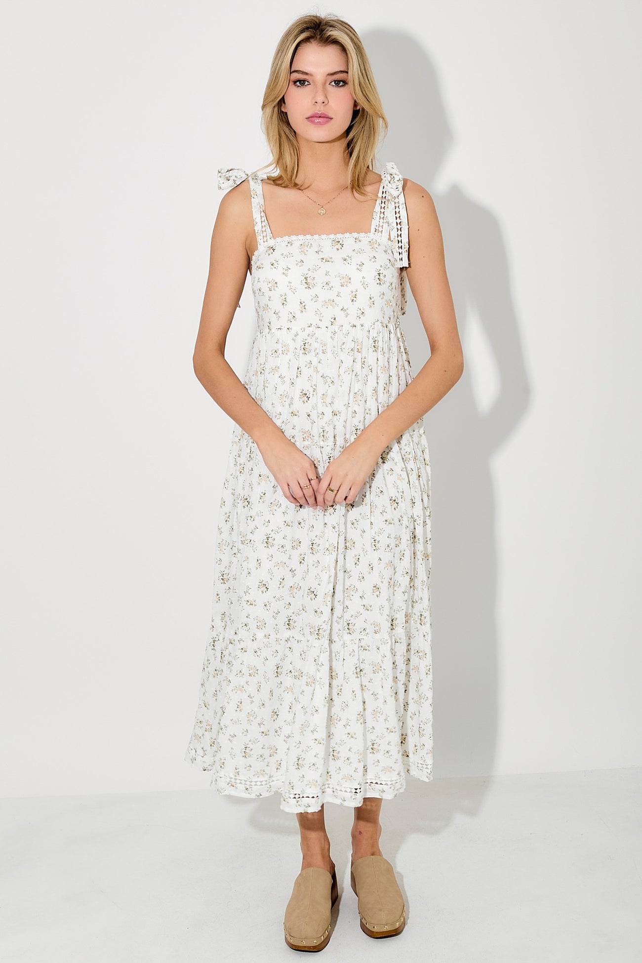 Light Yellow Floral Shoulder Tie Maternity Midi Dress – PinkBlush