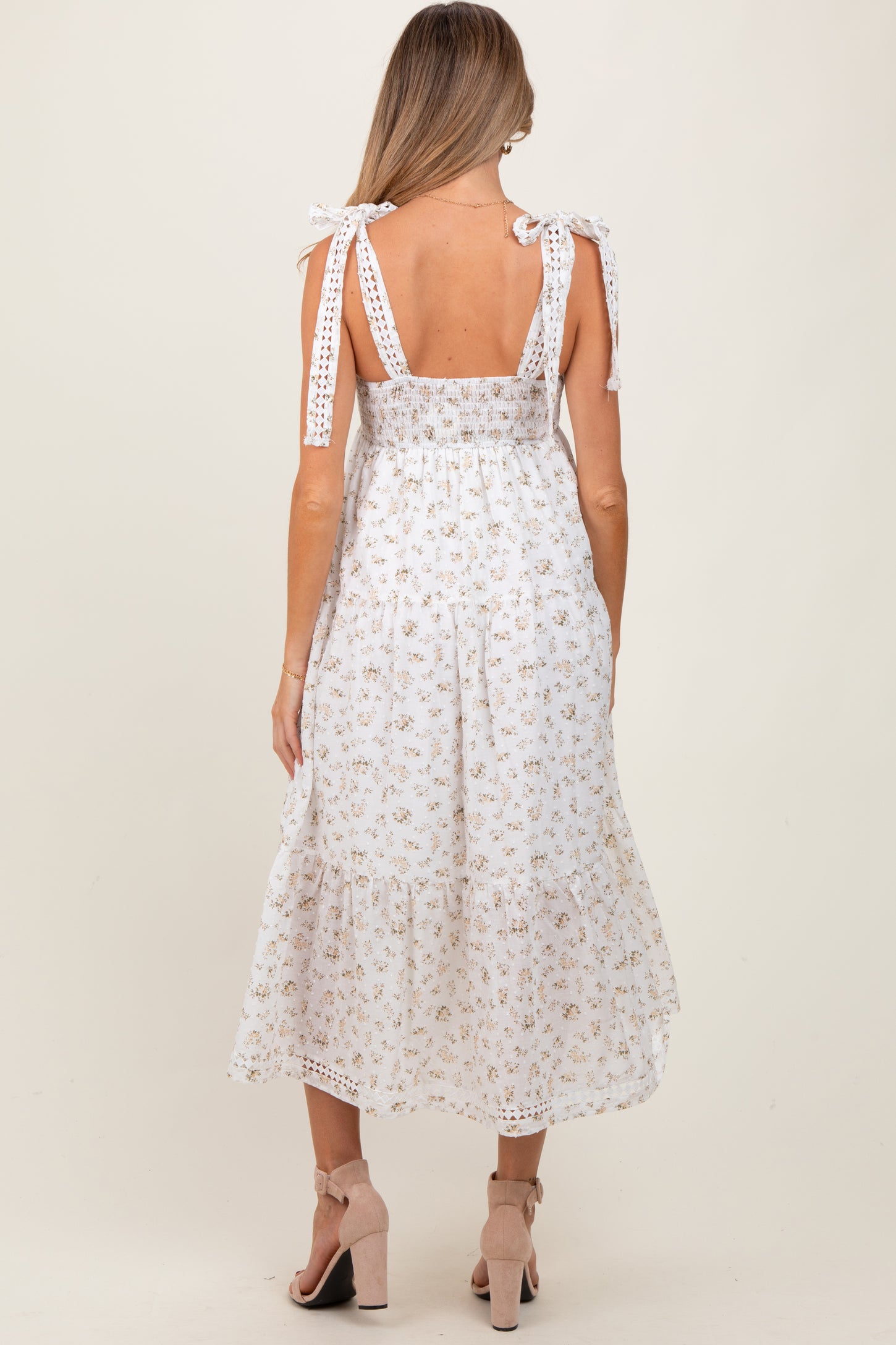 white and yellow floral dress Light Yellow Floral Shoulder Tie Maternity Midi Dress