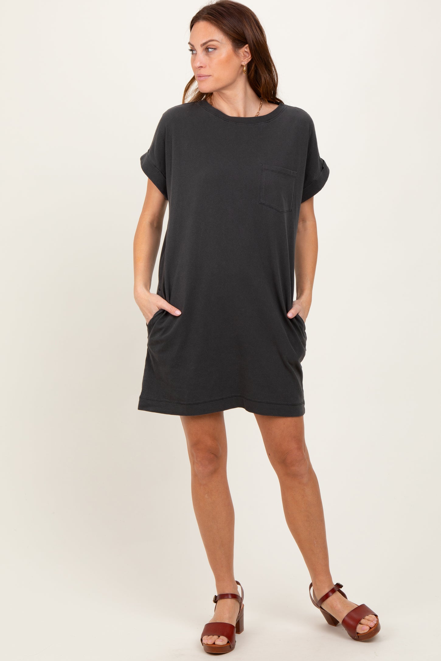 Charcoal Maternity Mini T-Shirt Dress