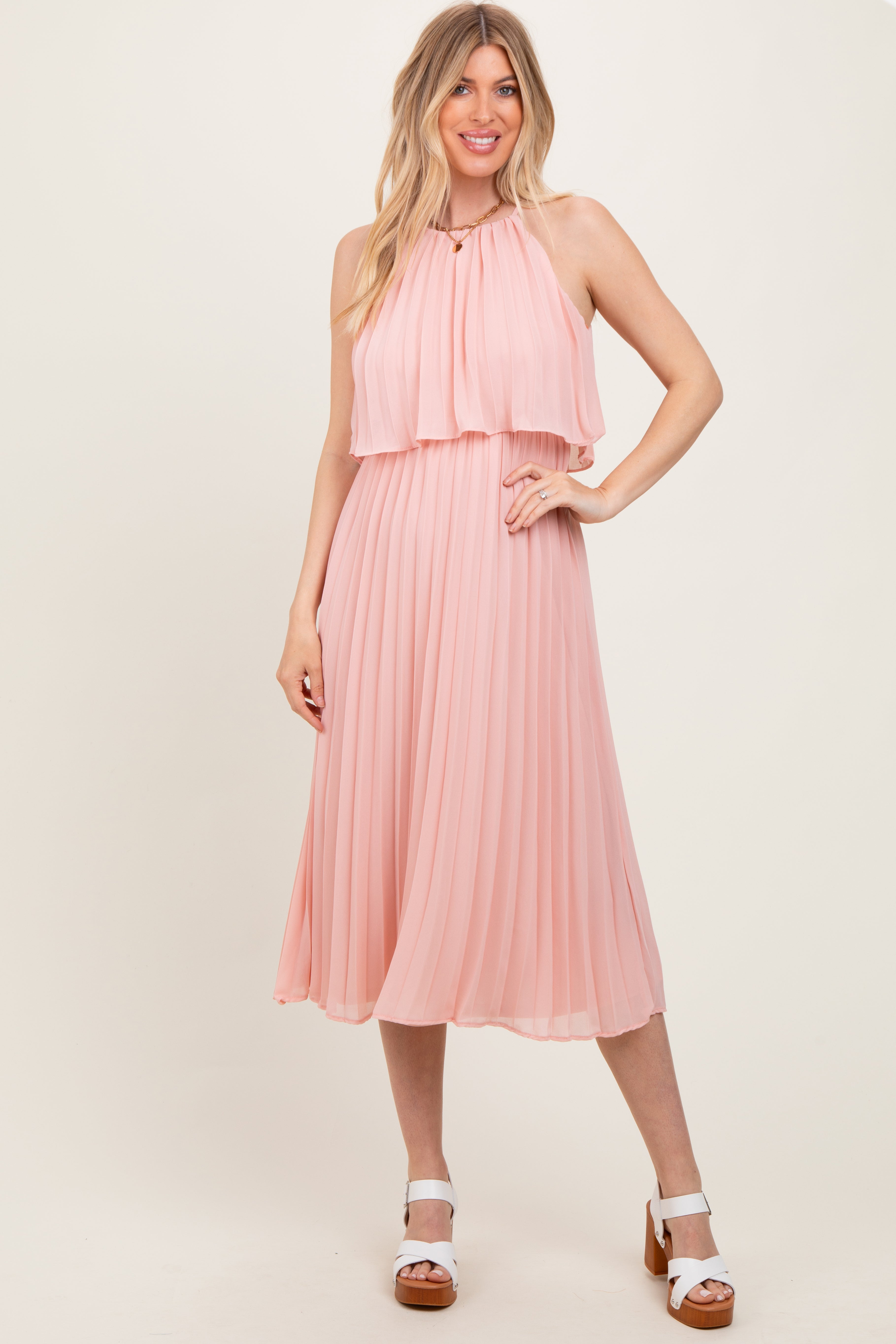 pink dress with pleats Pink Pleated Maxi Dress - Backless Gown - Pink Bridesmaid Dress