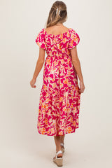 Coral Floral Front Tie Maternity Midi Dress