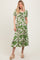 Green Floral Smocked Triple Front Tie Midi Dress