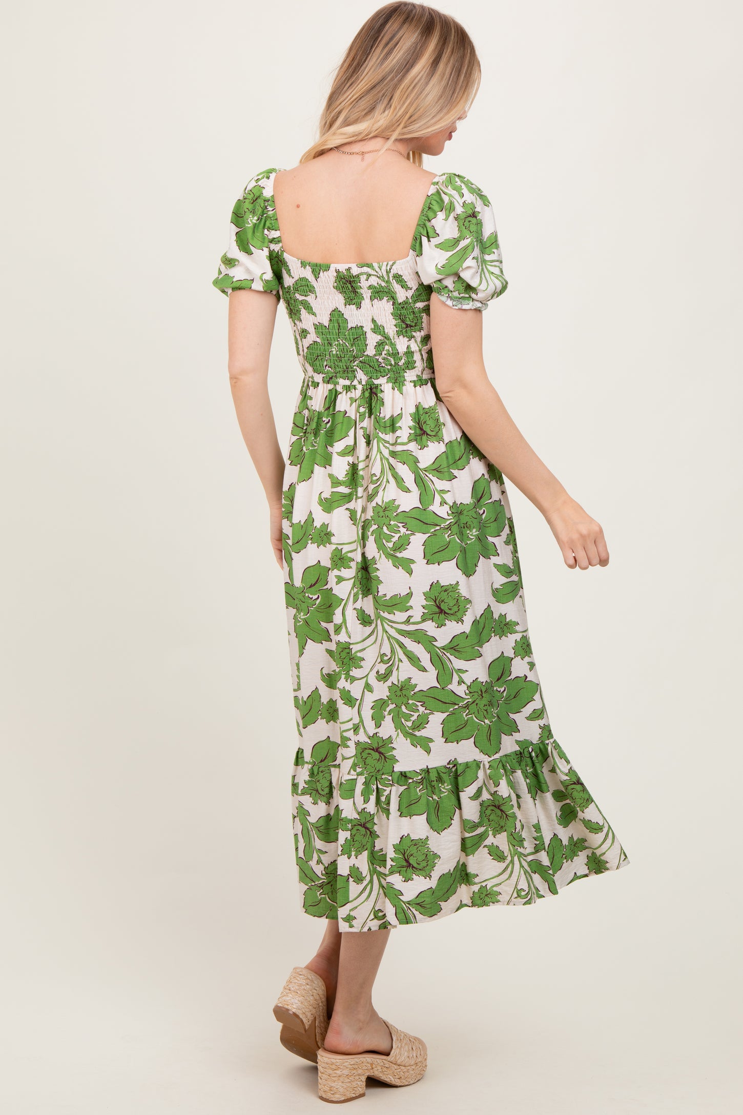 green front tie dress Hunter Green Front Tie Ruffle Sleeve Maternity Midi Dress