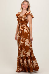 Mocha Floral Smocked Cinched Top Maxi Dress