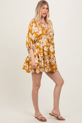 Yellow Floral Deep V-Neck Mini Dress