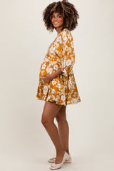 Yellow Floral Deep V-Neck Maternity Mini Dress