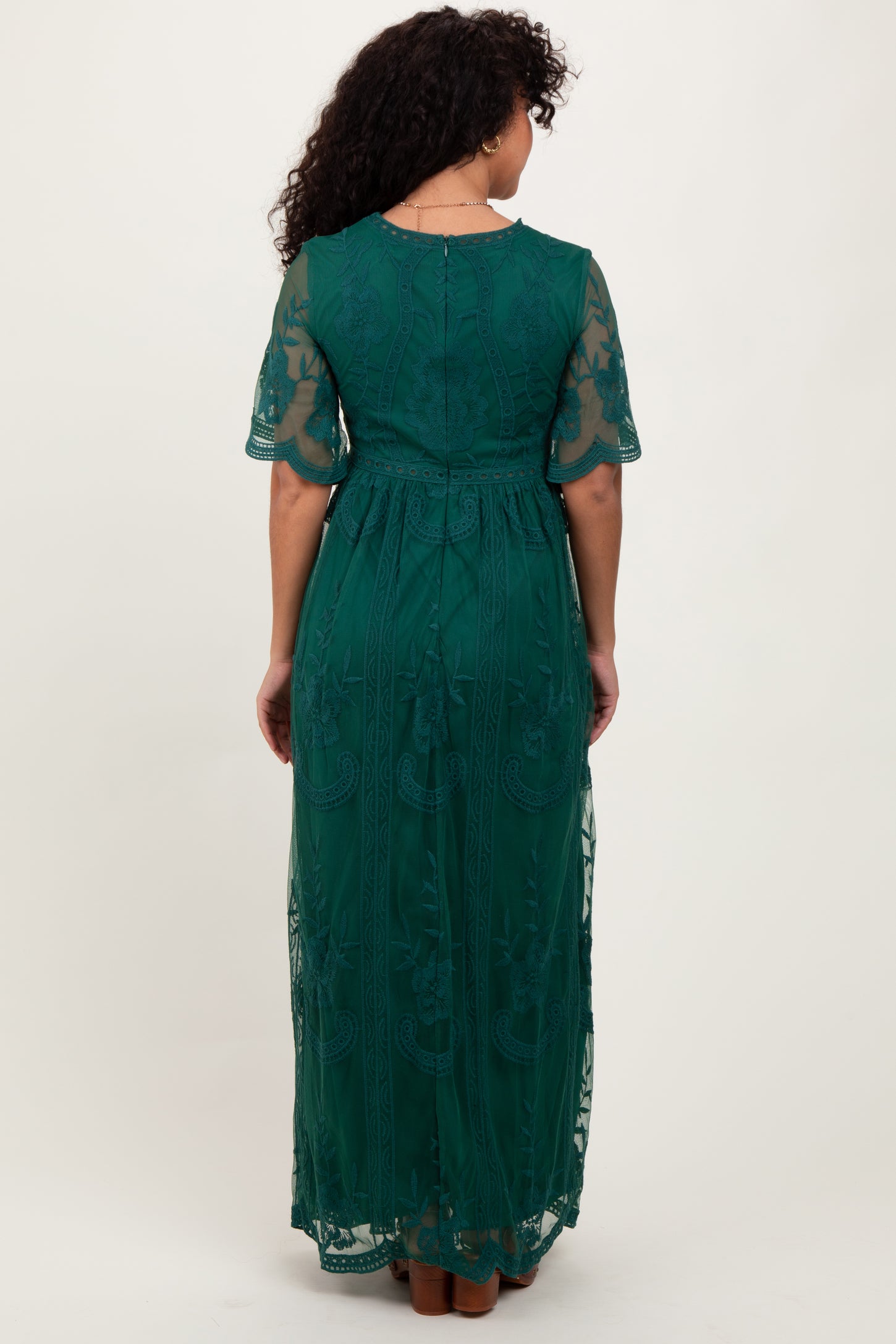 Green Lace Mesh Overlay Maxi Dress Green Lace Mesh Overlay Maxi Dress