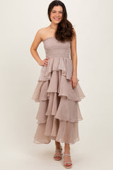 Beige Layered Maternity Maxi Dress