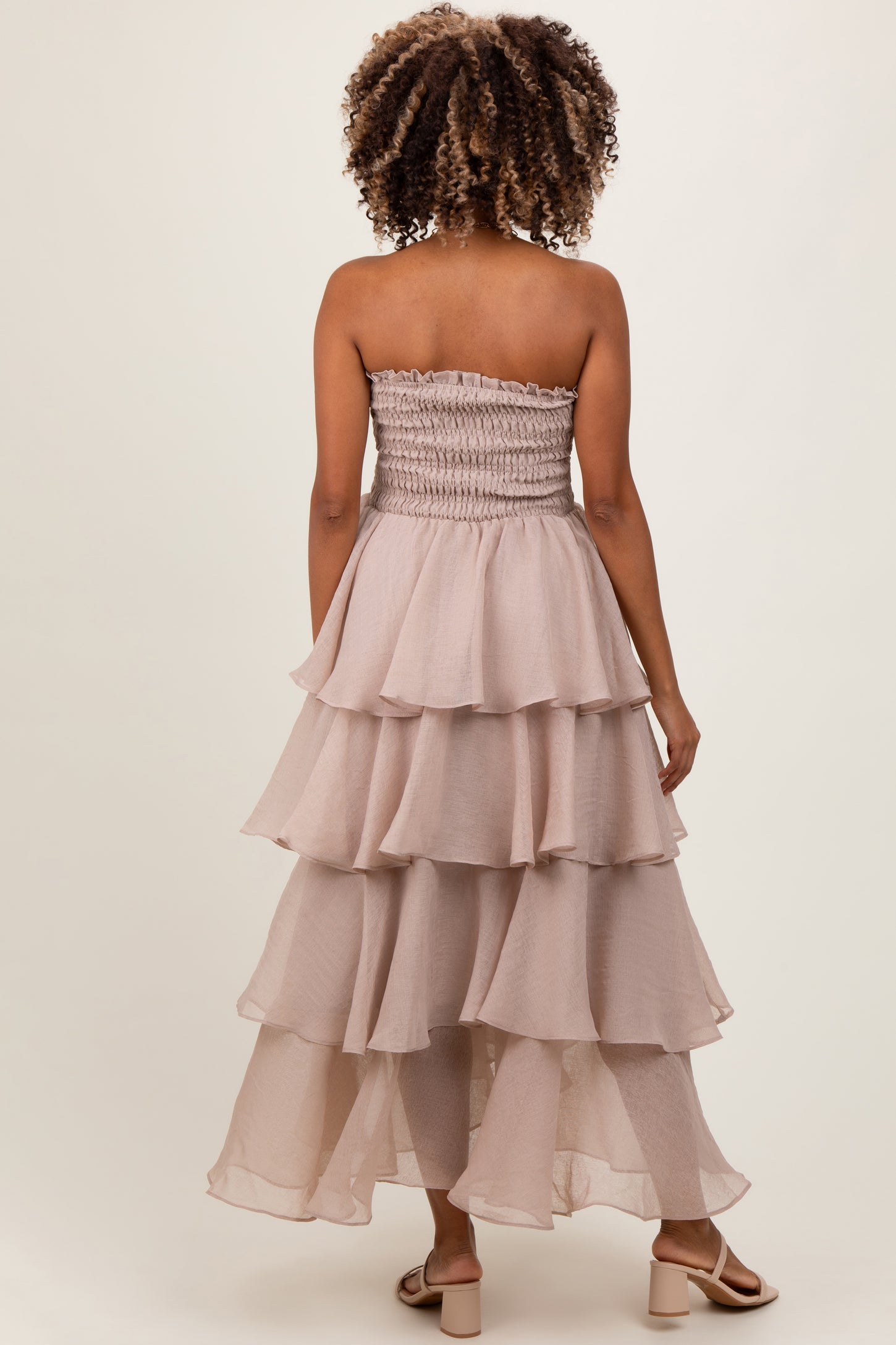 Beige Layered Maternity Maxi Dress