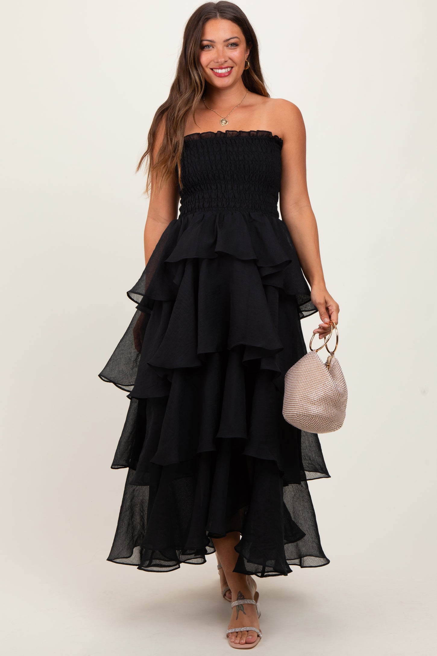 Black Layered Maternity Maxi Dress